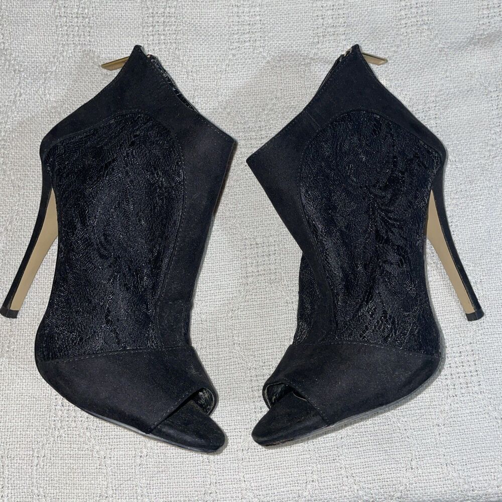 Aldo Women’s Ankle Heels Size 9 M Black Lacey Fabric Going Out Party
